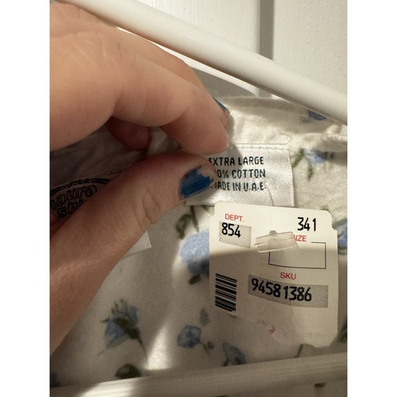 Vintage Laura Ashley Blue Floral Long Nightgown XL Cottage Core NWT 80s/90s‎ NOS - Picture 15 of 16